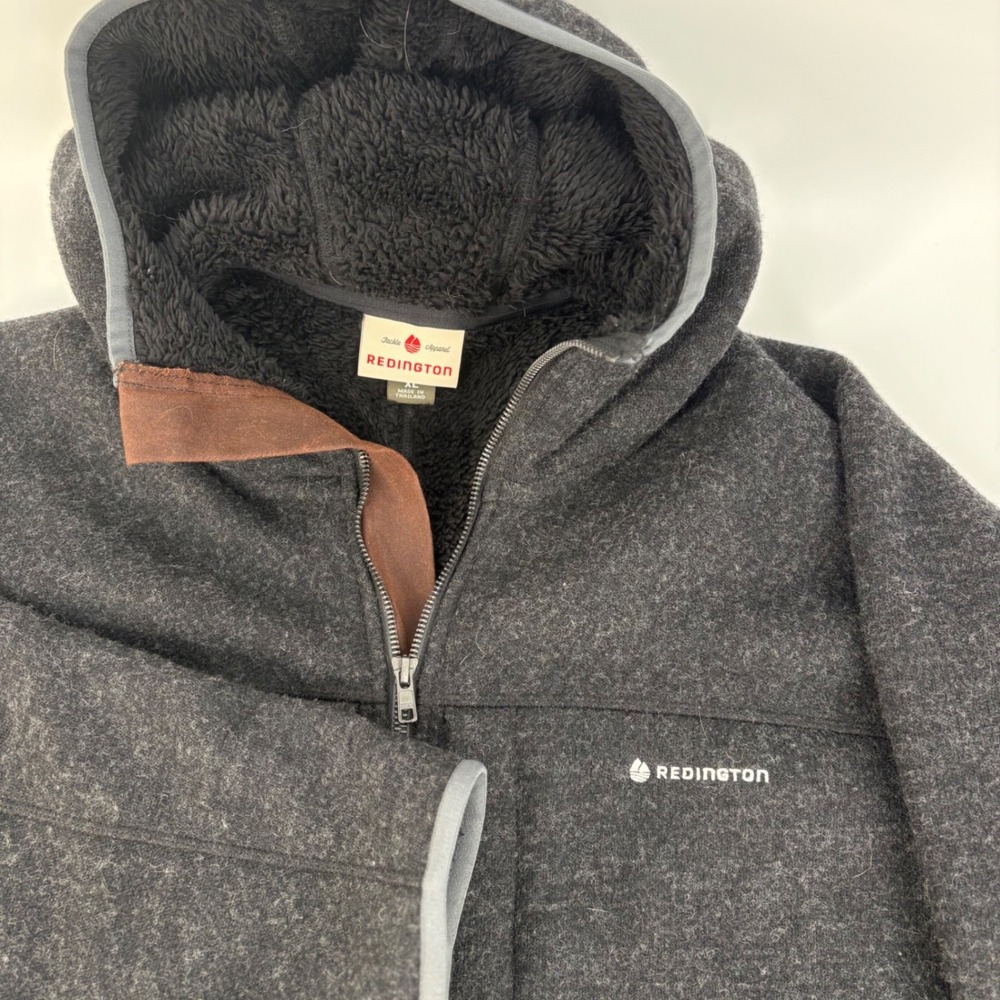 Redington Mens XL Full Zip Hooded Fleece Jacket Sherpa Lined Charcoal Grey